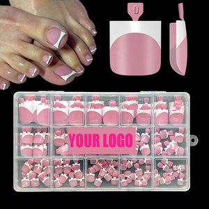 180 pièces de faux ongles d'orteils en gel souple, courts, style French, rose <span class=keywords><strong>nude</strong></span>, carrés, à presser, à retirer par trempage - Product Image 1