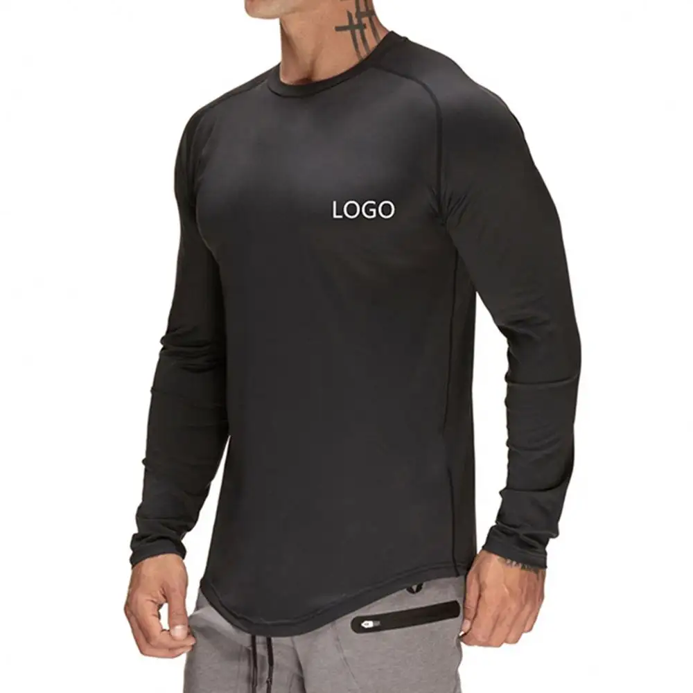 Camiseta de manga longa Raglan para homens, camiseta de algodão com estampa personalizada para uso muscular, roupa de ginástica slim fit para academia
