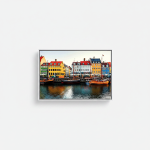 Nyhavn Denmark <b>Canvas</b> Print: Copenhagen Colorful Harbor Scene,WHITE <b>FRAMED</b> <b>CANVAS</b> - Product Image 2