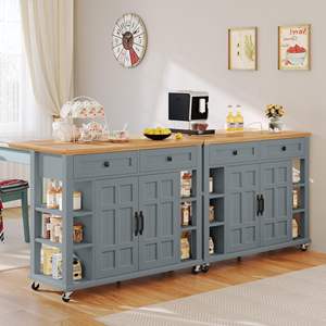 Îlot de cuisine Sunrise avec prise de courant et feuille tombante, chariot de cuisine roulant avec 2 tiroirs, armoire de cuisine sur roulettes, étagères <span class=keywords><strong>ouvertes</strong></span> - Product Image 2