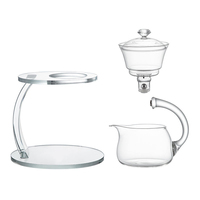 Service à thé en verre borosilicate écologique avec couvercle rotatif magnétique semi-automatique