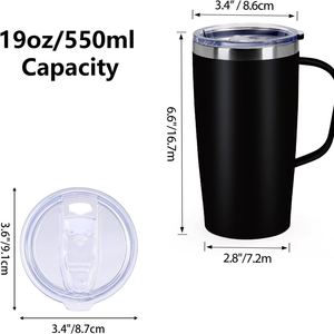 Gobelet isotherme en acier inoxydable de 20 oz avec poignée, tasse de voyage sous vide, tasse à café anti-fuite pour le bureau et l'extérieur - Product Image 2