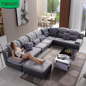 <span class=keywords><strong>Muebles</strong></span> <span class=keywords><strong>de</strong></span> Sala <span class=keywords><strong>de</strong></span> Estar Modernos, Sofá Seccional en Forma <span class=keywords><strong>de</strong></span> U <span class=keywords><strong>de</strong></span> 7 Plazas, Tapizado en Terciopelo con Mechones, Súper Suave para el Hogar - Product Image 1