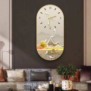 นาฬิกาแขวนวงรีดีไซน์แฟชั่นทันสมัยพร้อมกรอบพีวีซีศิลปะติดผนังรูปกวางสัตว์ตกแต่งยังคงมีชีวิตคริสตัลพอร์ซเลน - Product Image 3