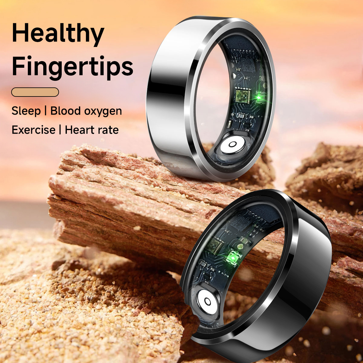 AMOVAN Smart Ring Health Tracker, Fitness Sleep Heart Rate Blood Oxygen Tracker Anillo Inteligente Resistente Al Agua Bluetooth Fitness Tracker
