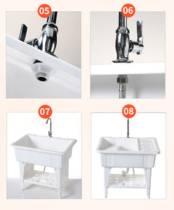 Lavabo Moderno Cuadrado <span class=keywords><strong>con</strong></span> Pedestal, Soporte para Grifo de un Solo Orificio, Lavabo de Plástico para Baño o Lavandería <span class=keywords><strong>con</strong></span> Desagüe para Uso en Hoteles - Product Image 2