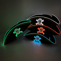 Accesorios para disfraces de Halloween, sombrero de capitán pirata caribeño, sombrero de pirata con calavera y luz LED, sombrero de tricornio luminoso con cable EL, gorra intermitente