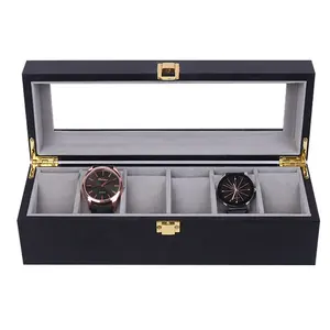 시계 선물 상자 나무 시계 상자 6 슬롯 매트 그림 시계 상자 비 잠금 회색 인테리어