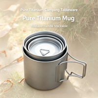 Vaisselle de camping ultralégère en titane pur, poignée pliable, empilable, tasse à café pour randonnée, logo personnalisé possible