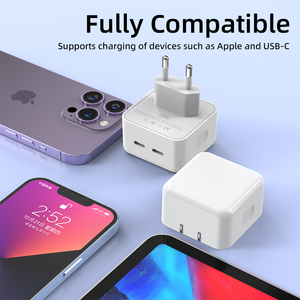 <span class=keywords><strong>Chargeur</strong></span> mural double port 40W PD avec 2 ports USB-C, charge <span class=keywords><strong>rapide</strong></span> 20W, prise US/EU pour téléphones mobiles - Product Image 3