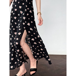 Vestido Largo de Verano Estilo Francés Vintage Luxi, con Estampado Floral, Corte en A, Cintura Ajustada con Cordón - Product Image 3