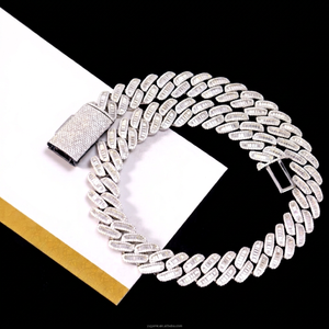 925 Silver <b>Iced</b> <b>Out</b> Hip Hop Jewelry VVS Diamond 18mm Moissanite Cuban Link <b>Chain</b> with GRA Certificate Baguette Necklaces - Product Image 1
