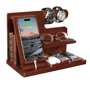 Custom Multifunctional Holder Stand Tablet Bracket Wood Charging Phone Wooden Phone Docking Station Desktop Mobile Phone