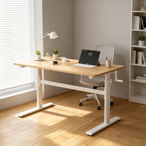 Cadre de bureau ergonomique réglable en hauteur manuellement - <span class=keywords><strong>Poste</strong></span> de <span class=keywords><strong>travail</strong></span> <span class=keywords><strong>assis</strong></span>-<span class=keywords><strong>debout</strong></span> en acier blanc avec manivelle, plage de réglage 70-110 cm, base 104x59 cm - Product Image 4