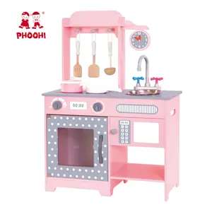 Baby Pretend Play Cooking Game Wooden Kids Girl Pink Kitchen Set Toy For kids