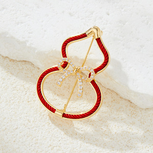 Chinese Style <b>Red</b> Rope Gourd Brooch With Micro Inlaid <b>Bow</b> Decoration Women's Fashion Corsage Zinc Alloy Jewelry Gift - Product Image 4
