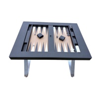 Table de jeu de backgammon et d'échecs en cuir personnalisable avec support et jetons de jeu