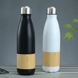 17oz novos produtos dupla parede aço inoxidável vácuo cola água garrafa com bambu shell