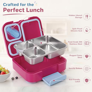Boîte à lunch isotherme en acier inoxydable 304 à 2 compartiments, anti-fuite, pour préparation de repas, type bento japonais, avec couverts pour enfants - Product Image 5