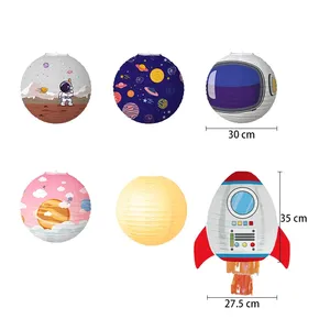 6 uds astronautas creativos planeta bola de papel <span class=keywords><strong>Lampion</strong></span> 30cm cohete colgante linternas de papel para niños decoración de fiesta de cumpleaños - Product Image 3