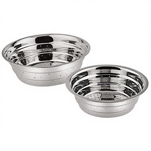 Stainless Steel Colander Set Deep Bowl Dishwasher Safe Durable Metal Strainer Eco-Friendly Kitchen Sink Use with Hooks <b>Stands</b> - Product Image 2