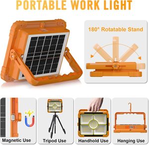 100W Solar Powered <b>LED</b> <b>Work</b> <b>Light</b> 216 <b>LEDs</b> 10000LM Magnetic <b>Rechargeable</b> Lamp 5000mAh Battery 5 Lighting Modes IP55 Waterproof - Product Image 3