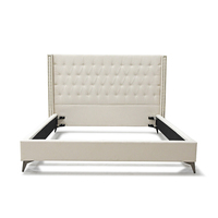 Lit capitonné de luxe en tissu crème Rondure BF-1002, taille Queen, avec garniture en clous