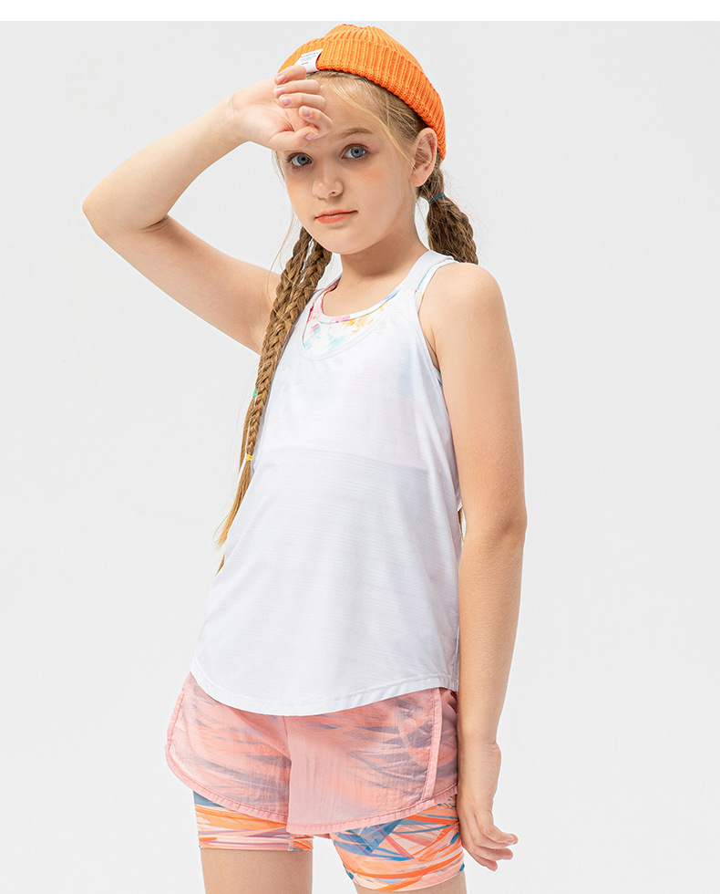 Girls' Sports Blouse Lightweight Breathable T-shaped Top Ice-feeling Loose Sportswear Yoga Dance Running Mesh Vest for Teenager