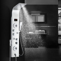 Colonne de douche en nickel brossé doré, panneaux de douche en acier inoxydable à montage mural avec panneau de douche en verre