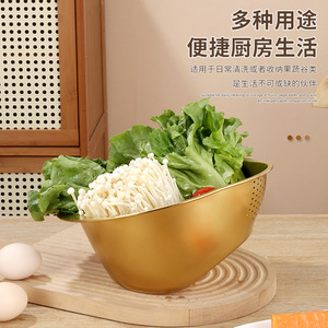 304 Stainless Steel Rice Washing Basin Colander Drainer Kitchen Vegetable Strainer Silver Gold Color - Product Image 4