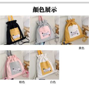 Promotion Custom Logo Drawstring Satchel Tutorial Canvas <b>School</b> Korean Style Fashion <b>Handbag</b> Shoulder Bag - Product Image 3