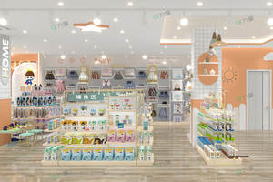 09-HLNJS001-B ชั้นวางสินค้าตกแต่งร้านค้าสไตล์ครีมเกาหลี สำหรับ<span class=keywords><strong>ร้าน</strong></span>ค้าแม่และเด็ก ออกแบบตกแต่งภายในร้านค้าเด็ก - Product Image 5