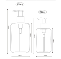 Bouteille de shampooing rechargeable transparente en PETG carrée, imprimée à l'écran, 300 ml, pour soins de la peau, sérum, lotion, après-shampoing et gel douche