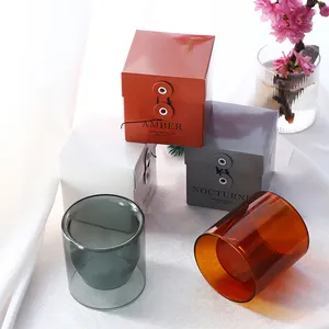 Tarro de vela de vidrio de borosilicato de doble capa de 8oz de lujo, soporte perfumado para velas resistentes al calor para vacaciones, Ramadán para hacer velas