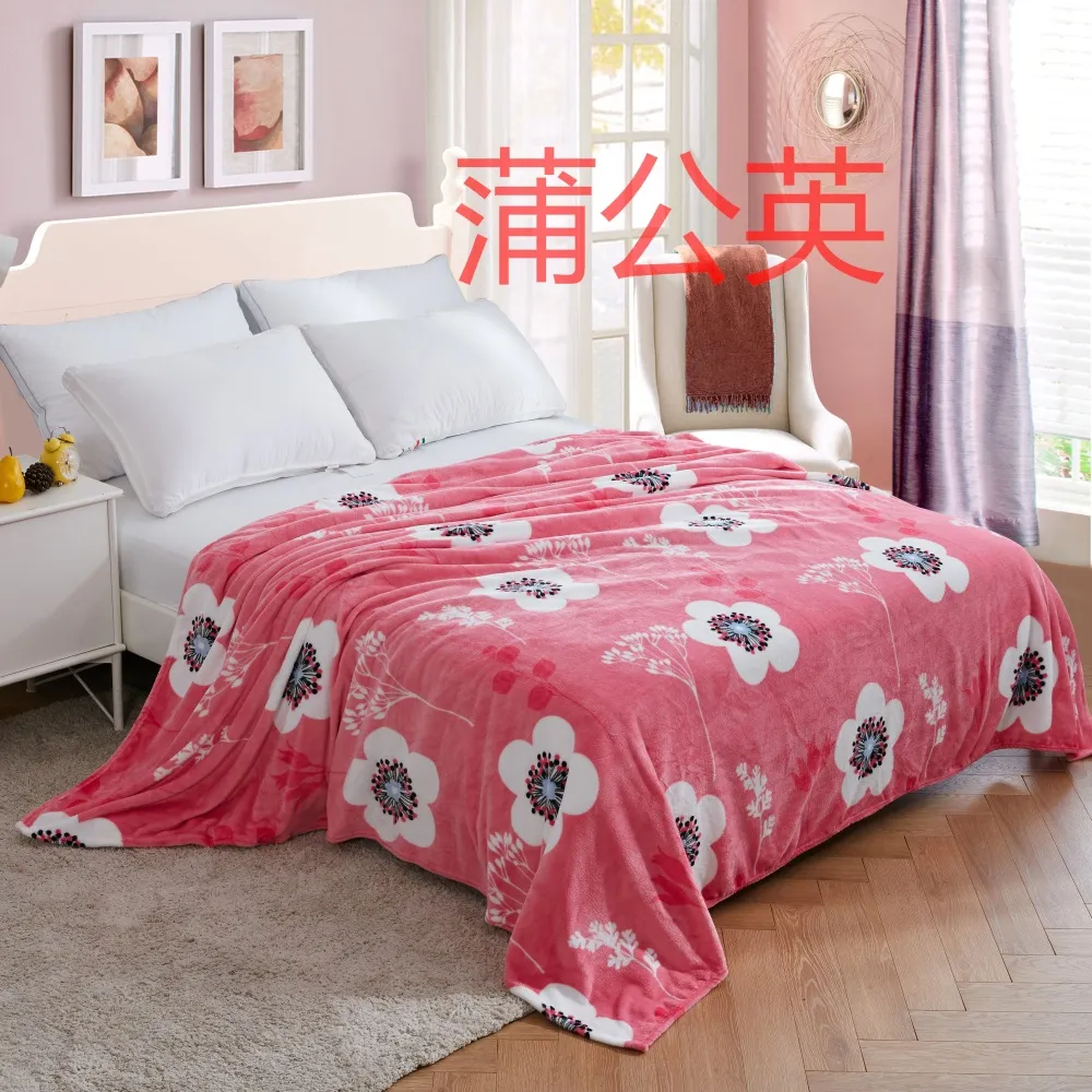 Оптовая продажа, мягкое теплое Фланелевое флисовое двухразмерное одеяло для кровати с принтом кораллового цвета