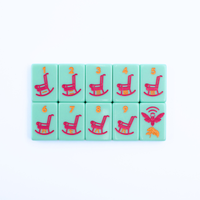 Ubin Mahjong Amerika Warna Hijau Mint Pastel dengan Cetakan Bunga Willow Segar yang Dilukis Tangan untuk Hiburan.
