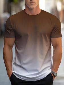 Camiseta de Verano para Hombre: Cuello Redondo Degradado, 100% Algodón, Cómoda, Transpirable, Elegante, Versátil, Estilo Casual - Product Image 1