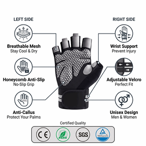 Gants <span class=keywords><strong>de</strong></span> <span class=keywords><strong>sport</strong></span> demi-doigts respirants avec support <span class=keywords><strong>de</strong></span> poignet pour hommes et femmes, idéaux pour le cyclisme en extérieur, l'haltérophilie, l'escalade, et absorbant les chocs - Product Image 6