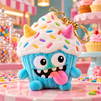 Grappige Monster Cupcake Pluche Sleutelhanger Op Maat Zachte Gevulde Sleutelhanger voor Kindercadeaus Arcade Prijzen & Promotionele Weggevers