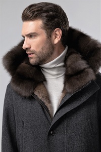 Vêtements d'extérieur à manches longues pour hommes <span class=keywords><strong>Manteau</strong></span> en <span class=keywords><strong>laine</strong></span> et fourrure de zibeline avec poches à capuche détachables <span class=keywords><strong>Manteau</strong></span> en fourrure de zibeline - Product Image 2