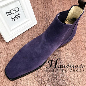 Nouvelles bottes Chelsea pour hommes avec empeignes en faux daim et daim rétro, chaussures en cuir à tige haute, bottes en cuir véritable, chaussures décontractées - Product Image 3