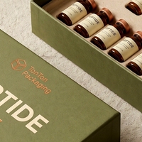 Boîte rigide en carton vert olive personnalisée avec couvercle pour flacons de peptides (10 flacons), doublure en mousse, logo estampé à chaud, soins personnels
