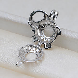 Collier avec pendentif éléphant en argent S925, style européen et américain, accessoires de bricolage, perle vide sans trou, taille de la cage 7-8 mm - Product Image 3