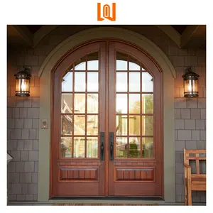 WANJIA Villa personalizada estilo francés seguridad puerta de entrada frontal de madera doble puerta de entrada