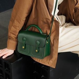 Bolso de Hombro Vintage Hecho a Mano para Mujer, Cuero Vacuno Verde, Tipo Cubierta Cuadrada Horizontal, Cosido a Mano, para Uso Diario - Product Image 2