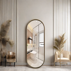 Bán Buôn Tùy Chỉnh Hiện Đại Kim Loại Lớn Khung Vàng Thanh Lịch Lớn Đường Băng Vòng Hình Bầu Dục Trang Trí Tường Phòng Tắm Gương Miroir Spiegel - Product Image 6