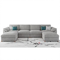 F&J Home Ecksofa Übergroßes U-förmiges Modulares Sofa PU-Material Breiter Tiefer Sitz Komfortables Graues Cloud-Set