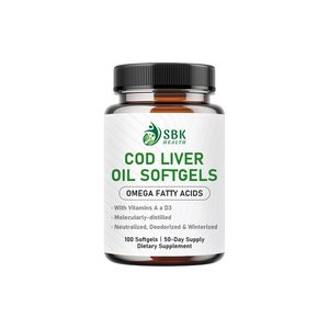 Custom Label Cod Liver Oil Softgels Capsules Omega 3 <b>Supplement</b> Vitamins D for Adults Heart Joint Immune Health Support 100 Pcs - Product Image 1