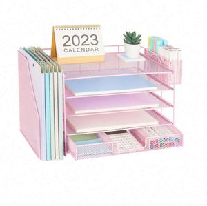 Metal Paper <b>Tray</b> Organizer Mesh <b>File</b> Holder 5 Tier Desk Organizers with Pen Holder, Office Desk Accessories Desktop Organization - Product Image 1