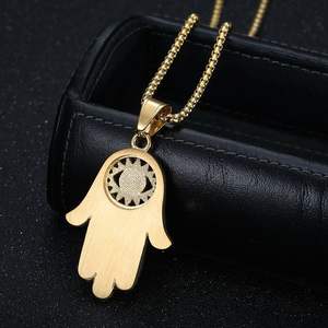 Commercio all'ingrosso Hip Hop in acciaio inox blu occhio collana pendente Fatima <span class=keywords><strong>Hamsa</strong></span> mano portafortuna ciondolo con collana a catena (BN147) - Product Image 5